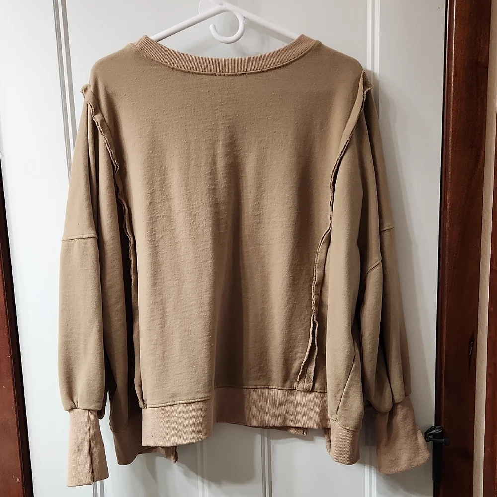 Love Appliqué Pullover Sweatshirt - Taupe - Picture 3 of 5